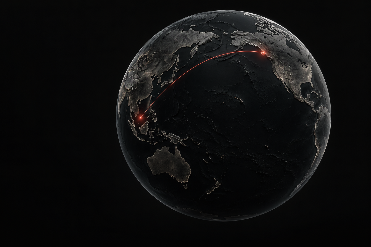 Globe with a red connection across the Pacific